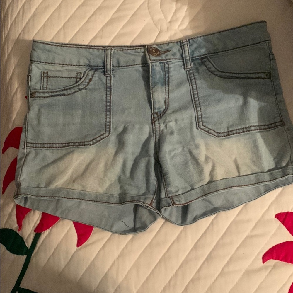 Women’s Mudd Blue Jean Shorts with Folded Cuff and Faded Look